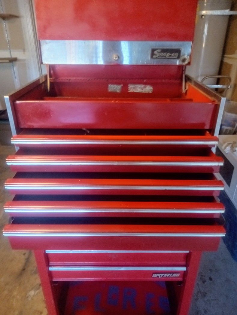 SNAP ON 6 DRAWER TOOLBOX WITH WATERLOO BOTTOM LOADER ON WHEELS