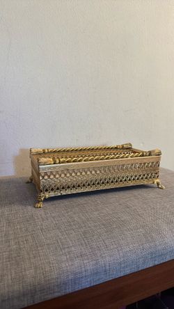 Vintage Gold Filigree Tissue Box Holder