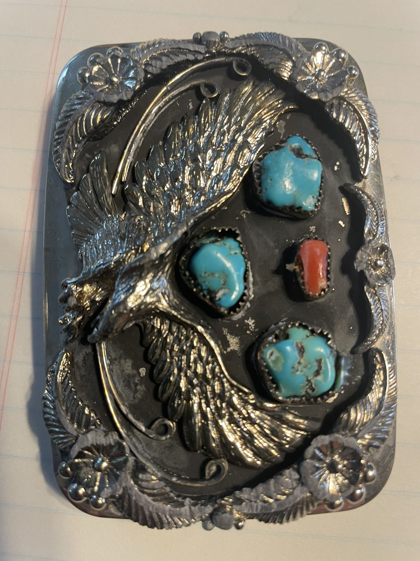 Belt Buckle ( Turquoise And Red Coral)