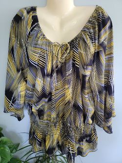 Women's Plus Size Top Blouse Shirt Poly Blend Yellow Black Geometric Print Poly Blend