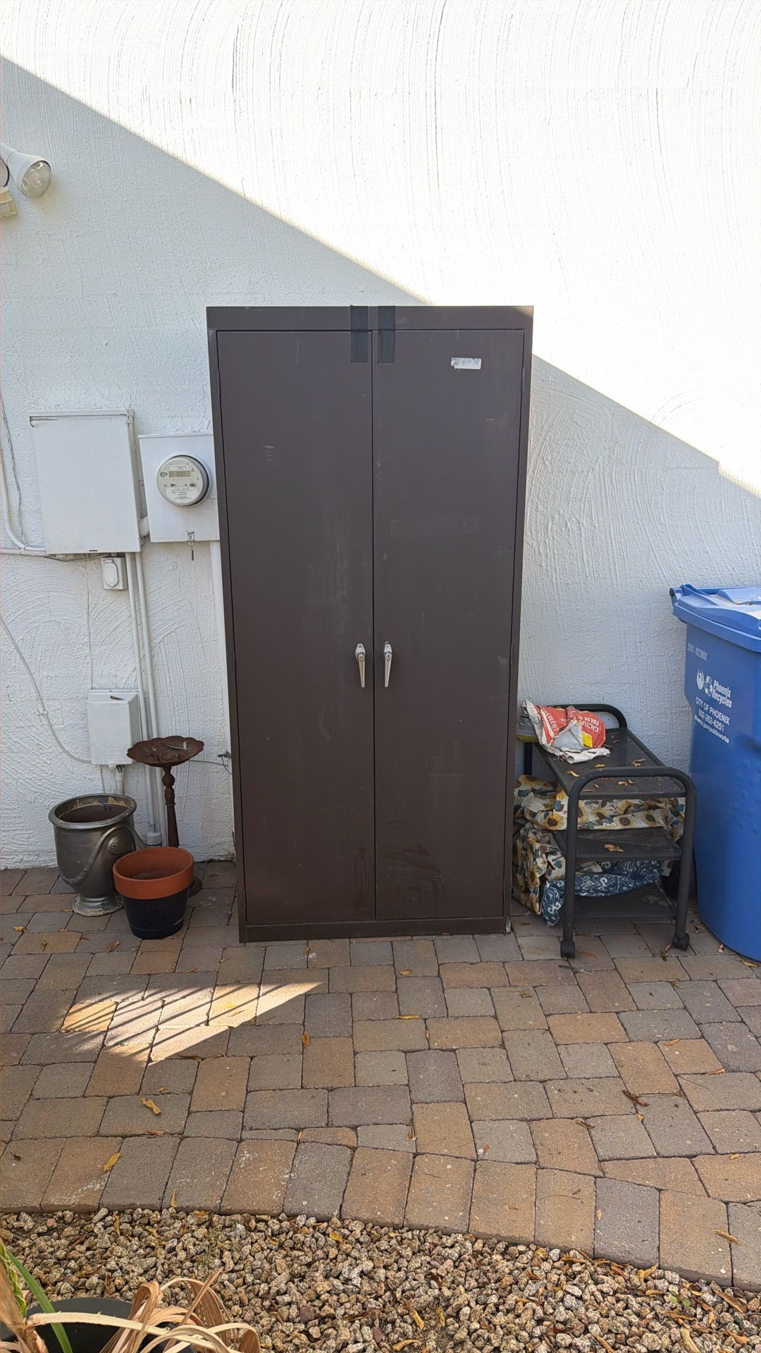 Metal Garage Cabinet, Brown. 6 Foot Six Tall By 3 Feet Wide By 25 Inches Deep.