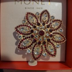 1929 MONET Brooch ( Gold tone Red) Poinsettia 