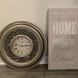 Beautiful Clock & Canvas Wall Art… Excellent Condition.. Includes Both Items…