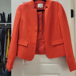 Loft Linen Blazer Sz 2 Orange Pleated Back Tailored Lined Tapered Suit Jacket SIZE 4