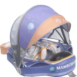 Mambobaby Float Upgrade Add Tail Baby Float with Canopy for Infant Waist Swimming Ring Swim Trainer Non-Inflatable Floats Toys with Adjustable Safety 