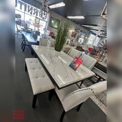 6PC Real Marble top Dining table set 