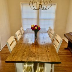 9 Ft Farm Table W/ 6 Chairs + Matching Recliner Sofa Set