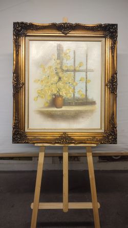 Floral Oil Painting Gold Frame Signed Danny