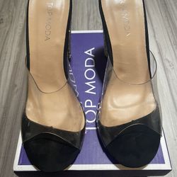 Top Moda Womens Kyoto-38 Bling Heel Transparent Lucite Fashion Sandals