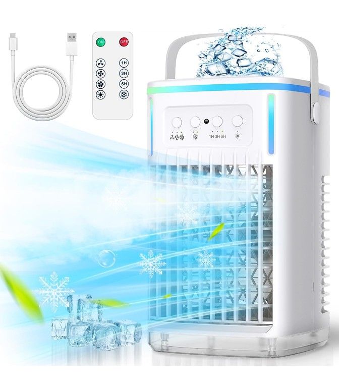 Portable Air Cooler Fan with Remote, 4 in 1 Evaporative Air Cooler 1500ml Tank, 1-6H Timer, 3 Wind Speeds, Personal Mini Air Cooler with Humidifier fo
