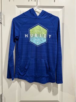 Hurley Boys Blue Logo Print Pullover Hoodie Size Large with Pockets