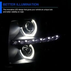 Spec-D Tuning Black Smoke Halo Projector Headlights w/ LED Compatible with 2007-2013 Chevy Silverado 1500, 2007-2014 Chevy Silverado 2500HD/3500HD, Le