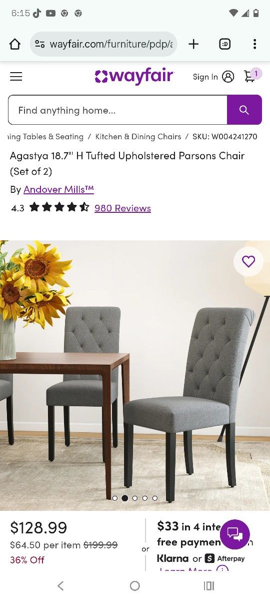 Dining Chairs Andover Mills Agastya Tufted Parsons Chair Upholstery Color Gray