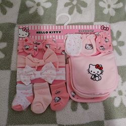 12-Set Hello Kitty Mittens, Bibs, Socks And Headbands - New