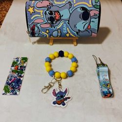 stitch wallet and wristlet key chain set