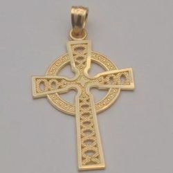 Filigree pendant yellow gold cross pendant 14k solid gold