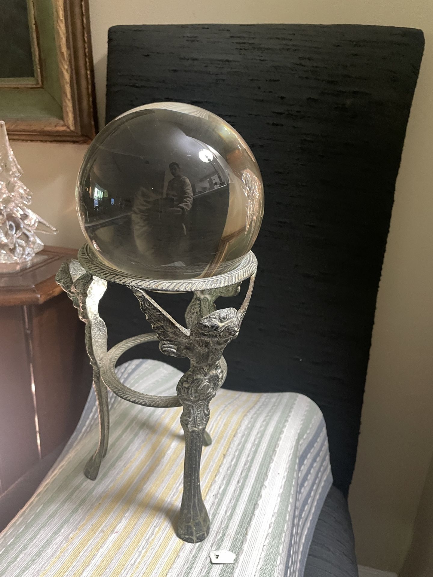 Crystal Ball With Antique Angel Stand