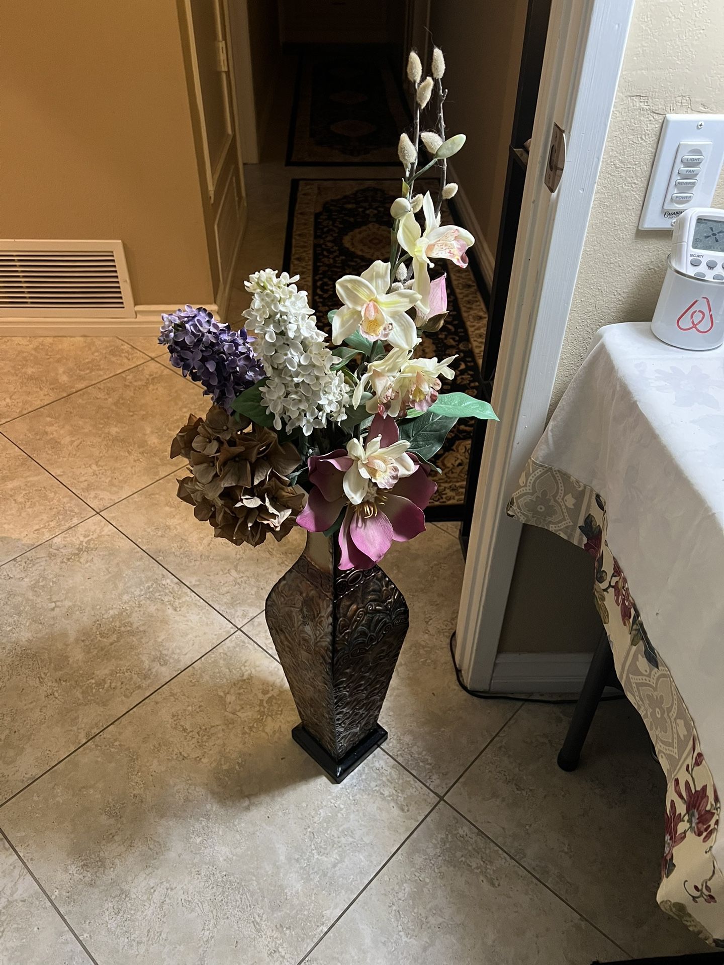 Beautiful Fake Flowers In Brass Pot