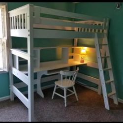 Pier 1 Imports Solid Wood Twin Loft Bed and Desk Chair Set