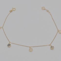 14K Yellow Gold Flower Charm Bracelet 7–7.5" Station Dangle