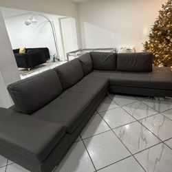 Grey Gray Leather Sofa Couch Sectional Modern Living Room Set 