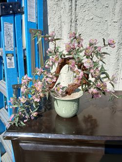 Vintage XLarge Chinese Jade Quartz Bonsai Tree Celadon CHERRY Blossoms