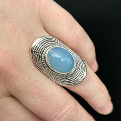 Novica “Jaipur Skies” Sterling Silver & Blue Chalcedony Cocktail Ring, Size 8