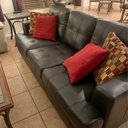Like New Black Leather Sofa & Chair