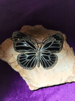 Marcasite/Onyx Butterfly Pin