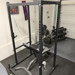Gym Equipment: Squat Rack, Dumbbells, Plates 