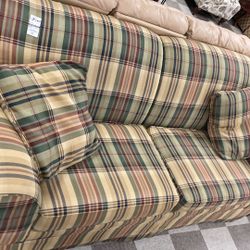 Tan Striped Broyhill Sleeper Sofa