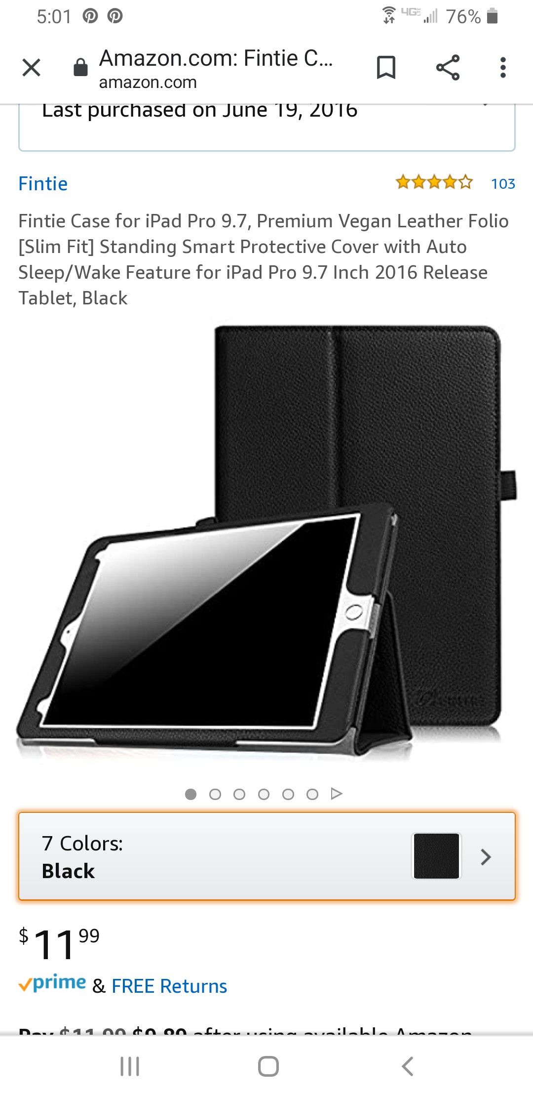 Fintie iPad Pro 9.7 Vegan leather Black Case