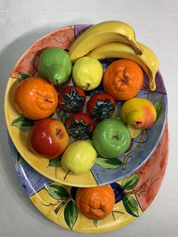 16pc Ceramic Bowl, Platter & Fruit - Made In Italy 