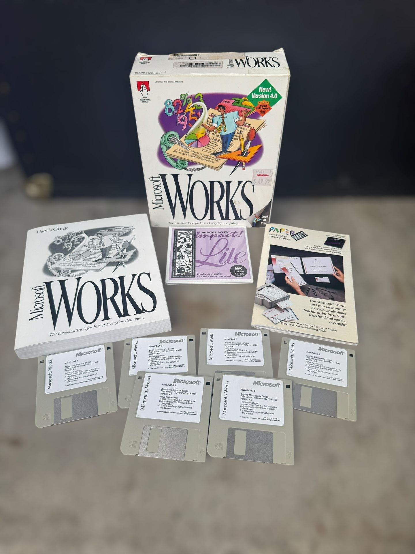 Microsoft Works 4.0 For MS-DOS, Windows Vintage 3.5” Disks And Reference Manuals