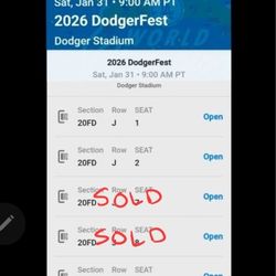 3 DODGER FEST TICKETS.  ALL SEATS ON  FIELD LEVEL 20. 2 AISLE SEATS And 1 Single Seat.  $80 EACH