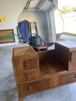 Antique Wood Five Drawer Vanity Dresser