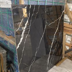 Glossy black and white stripes porcelain 24 x 48