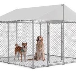Outdoor Chain-Link Dog Kennel w/ Roof Cover