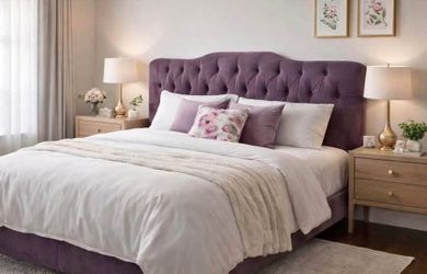 Beautiful King Size Velvet Headboard in Deep Purple