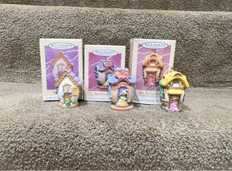 Hallmark lot of 3 Apple Blossom cottage Sweet shop Easter ornaments