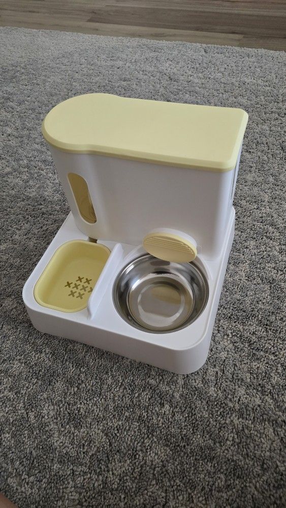 Automatic Dog Cat Feeder Large Capacity Pet Supplies Feeding Detachable Bowl yellow

