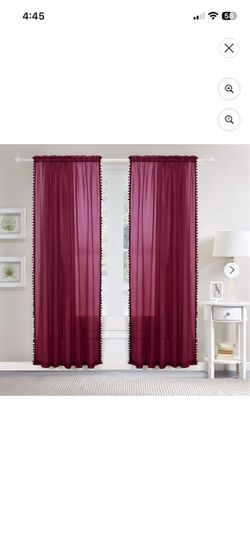 Burgundy Curtains with Pom poms