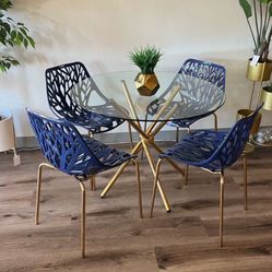 Navy Blue And Gold Dining Table Set