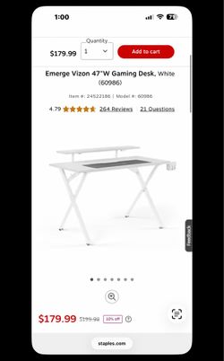 Emerge vision gaming desk, white gaming desk