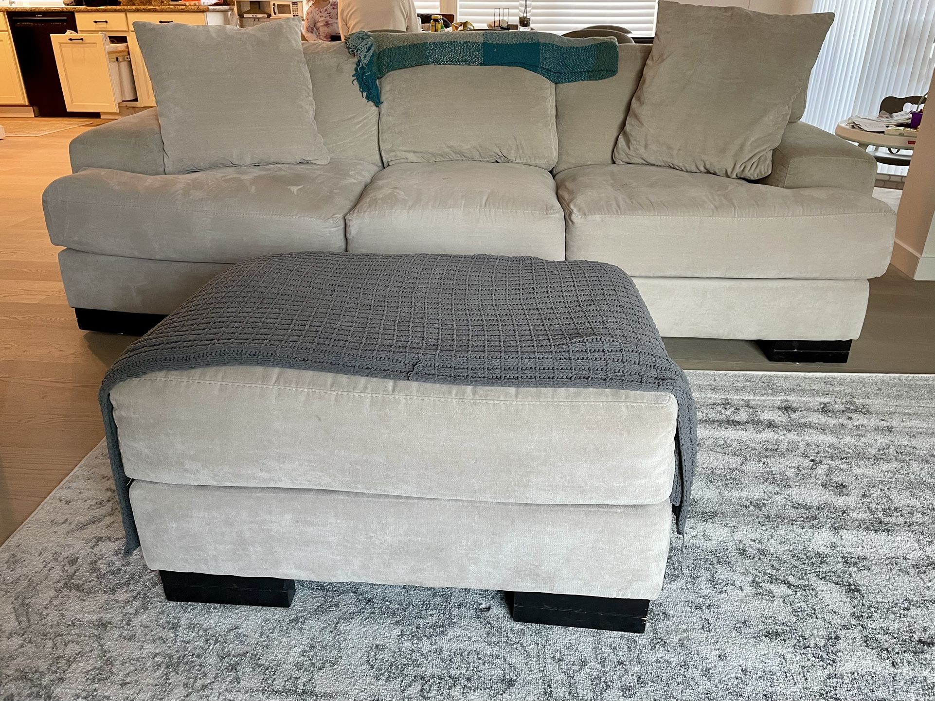 Beige Sofa Couch & Ottoman Set