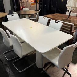 As Is 79”x36” Wooden Dining Table W/ 6 Chairs ( Has Small Dent) 