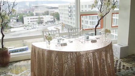 sequin rose gold tablecloth decor