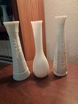 3 Vintage Milk Glass Bud Vases