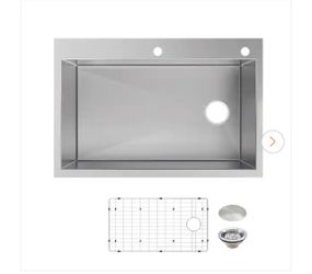 Professional Zero Radius 33 in. Drop-In Single Bowl 16 Gauge Stainless Steel Kitchen Sink with Accessories