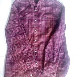 John Varvatos USA Red Button Up Shirt Mens M Plaid 100% Cotton LS